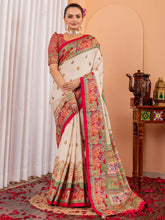 Cream Tussar Silk Blend Printed Saree - The Dori Store