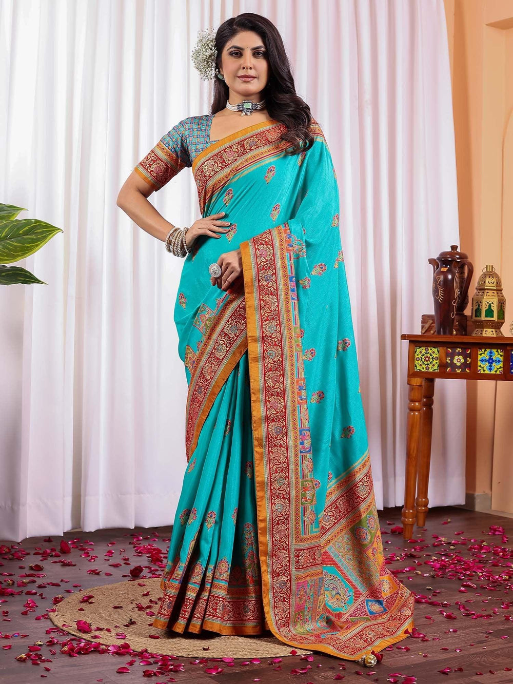 Light Tussar Silk Blend Printed Saree - The Dori Store