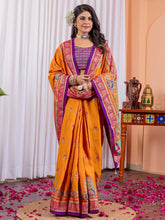 Yellow Tussar Silk Blend Printed Saree - The Dori Store