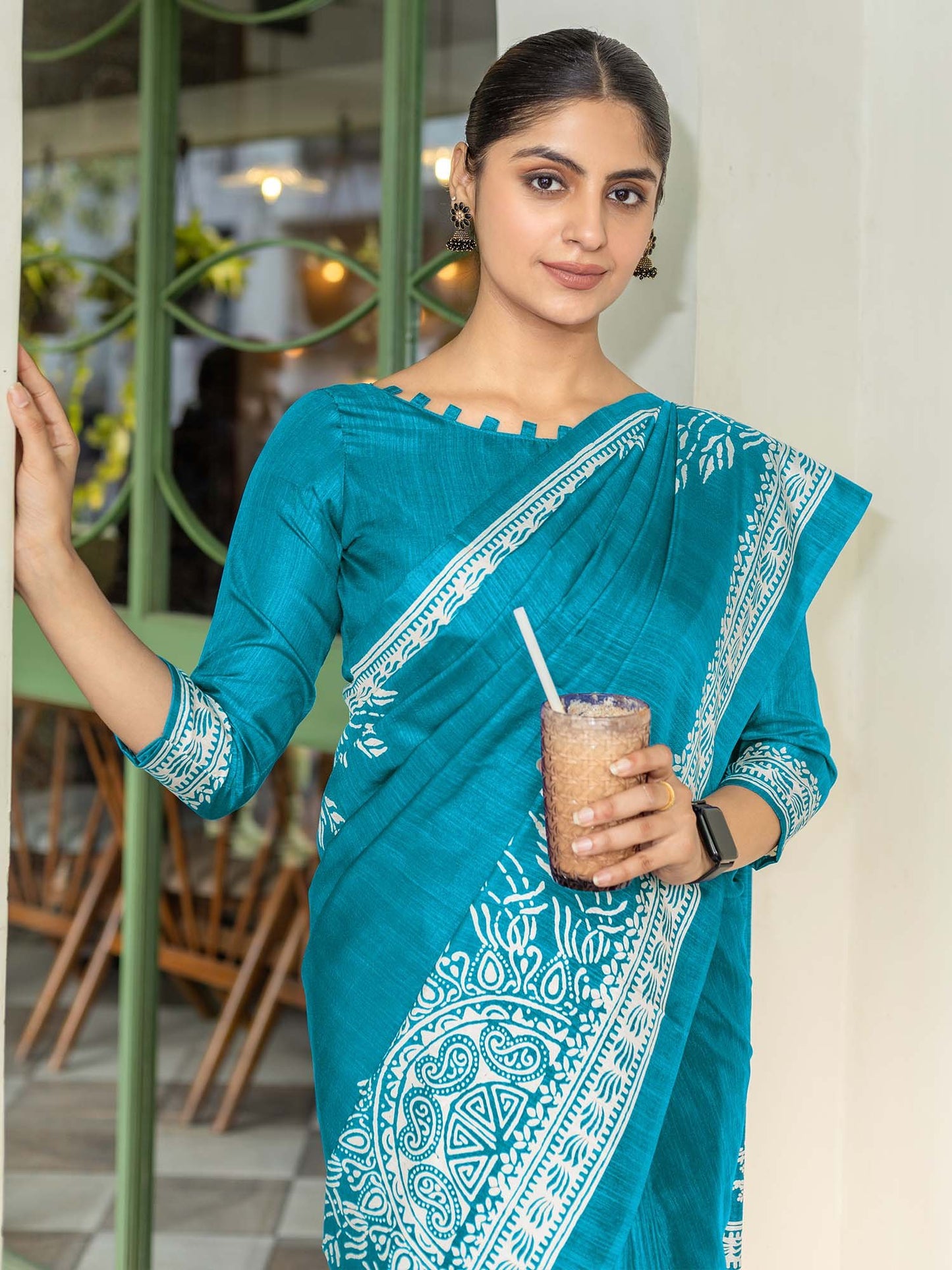 Light Bagru Dola Silk Printed Saree