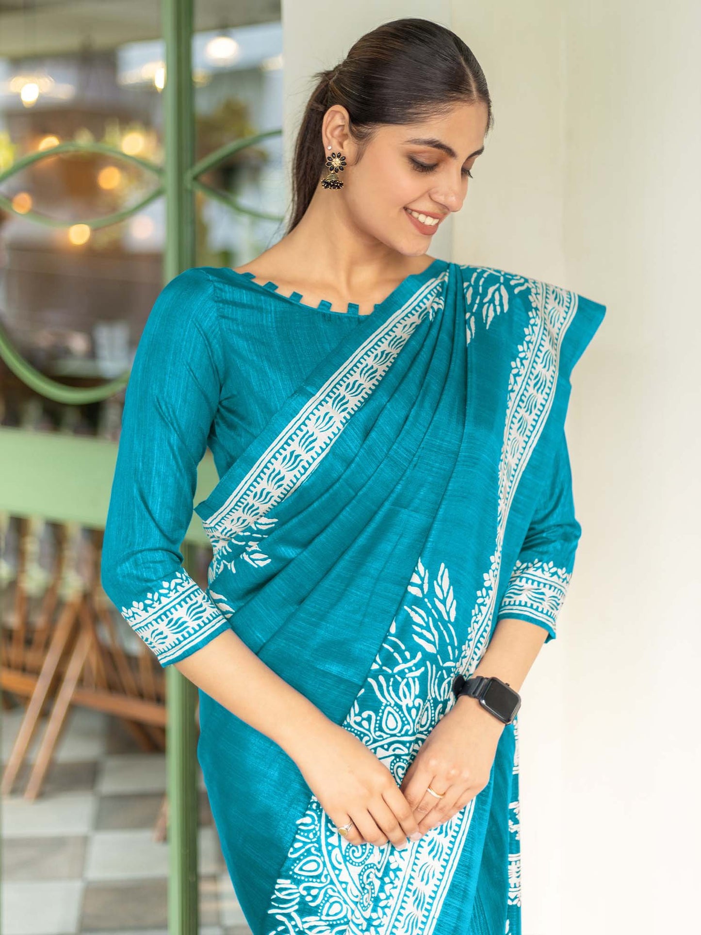 Light Bagru Dola Silk Printed Saree