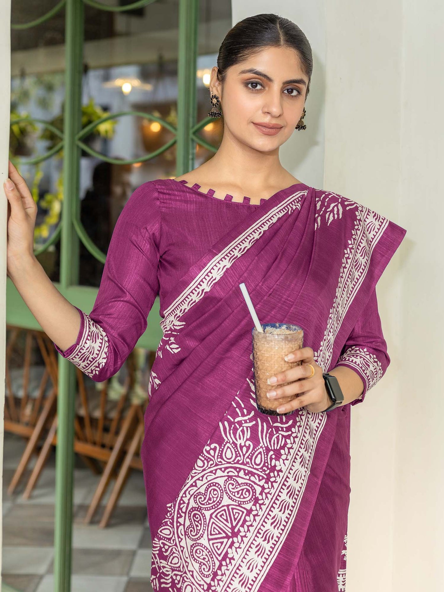 Pink Bagru Dola Silk Printed Saree