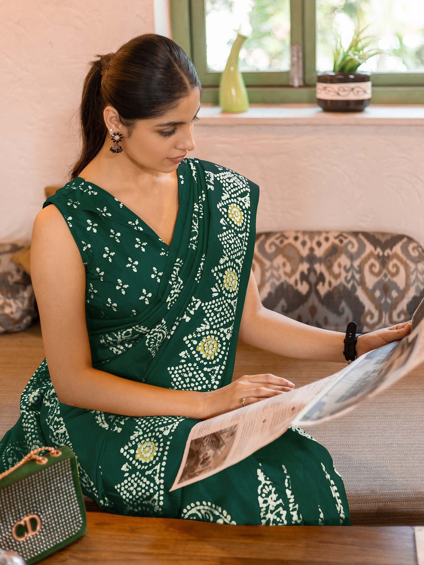 Green Bagru Dola Silk Printed Saree