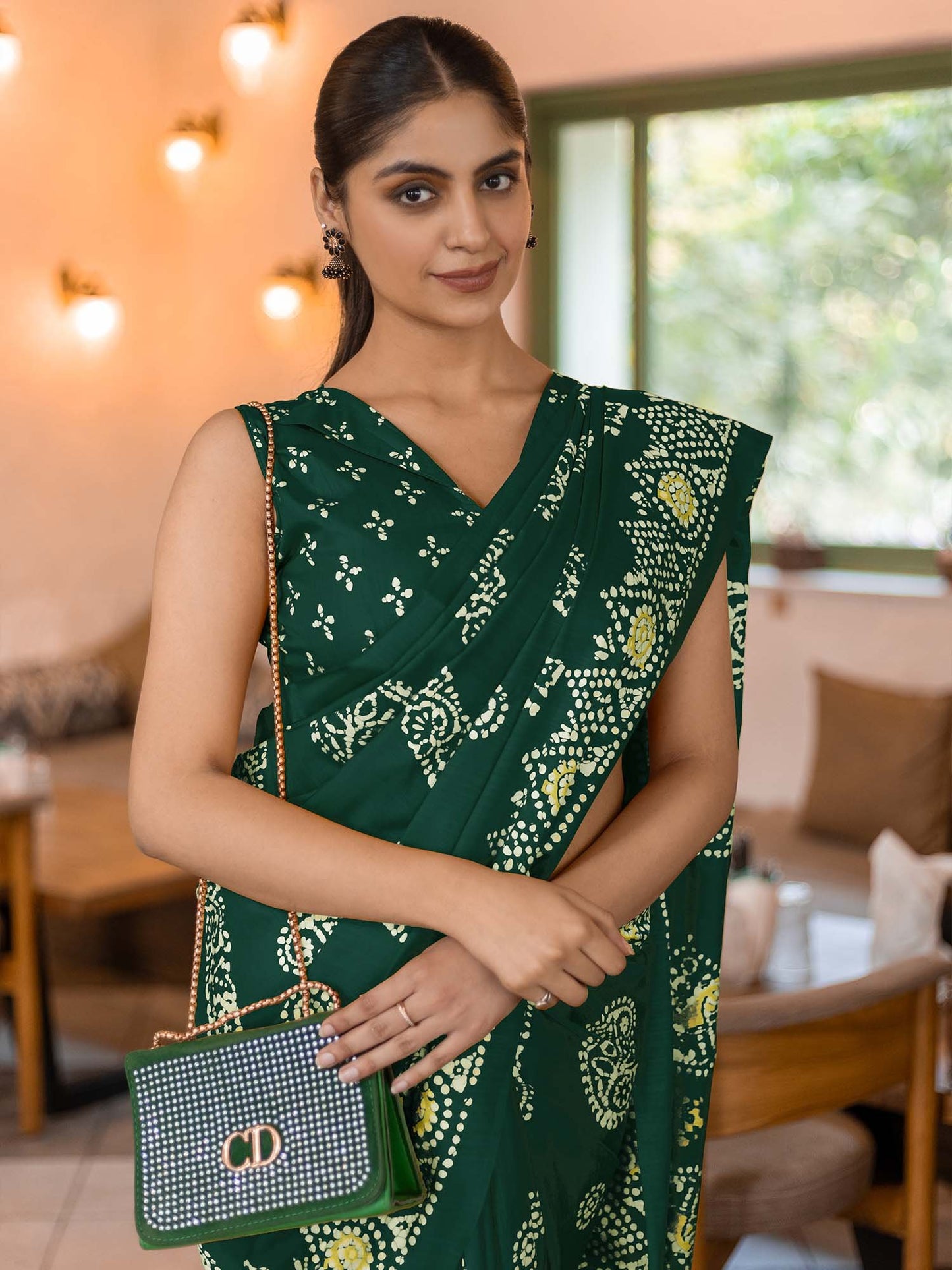 Green Bagru Dola Silk Printed Saree