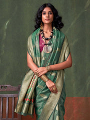 Teal Greyish Green Paithani Tissue Festive Saree - The Dori Store