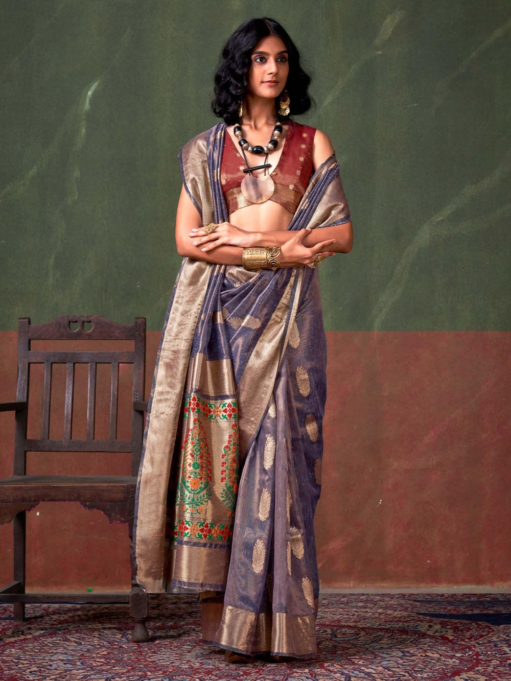 Lavendar Paithani Tissue Woven Saree - The Dori Store