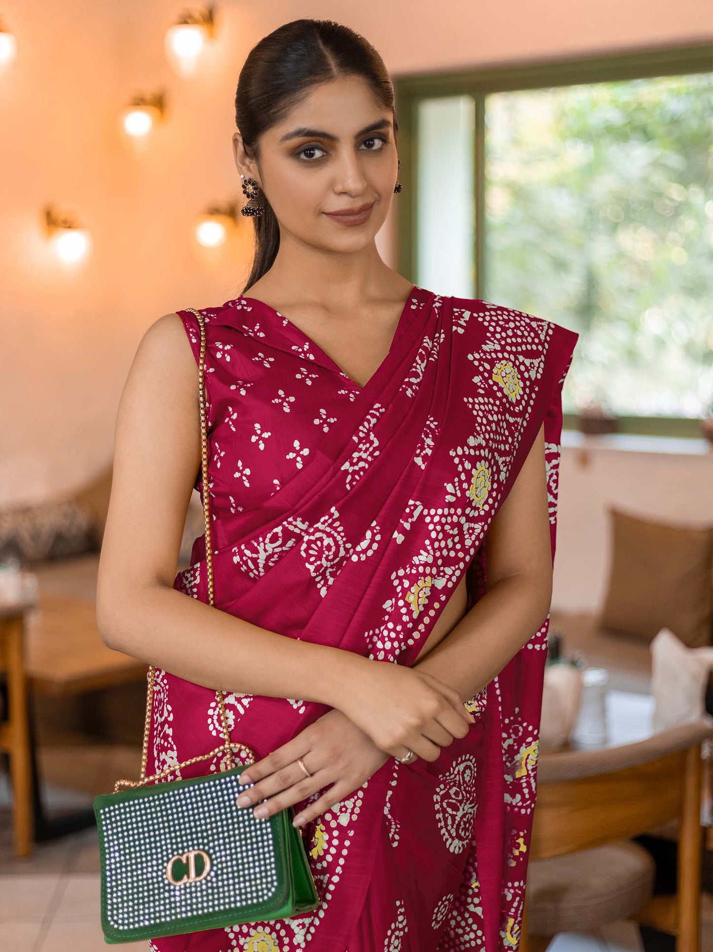 Pink Bagru Dola Silk Printed Saree