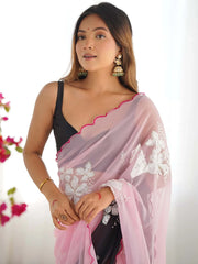 Pink Party Wear Georgette Embellished Saree - The Dori Store