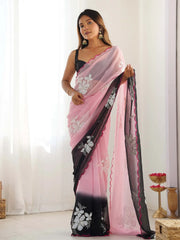 Pink Party Wear Georgette Embellished Saree - The Dori Store
