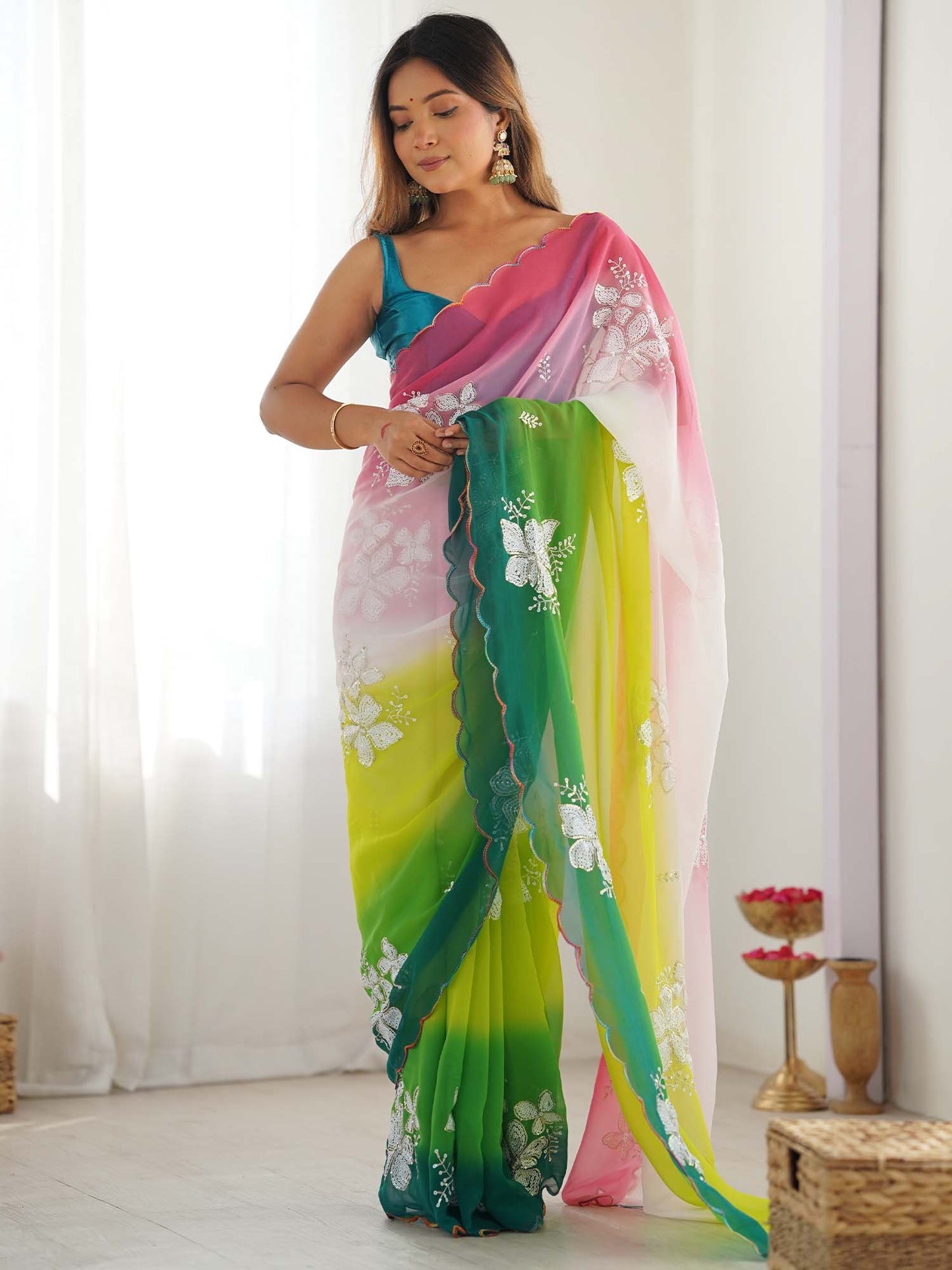 Light Party Wear Georgette Embellished Saree