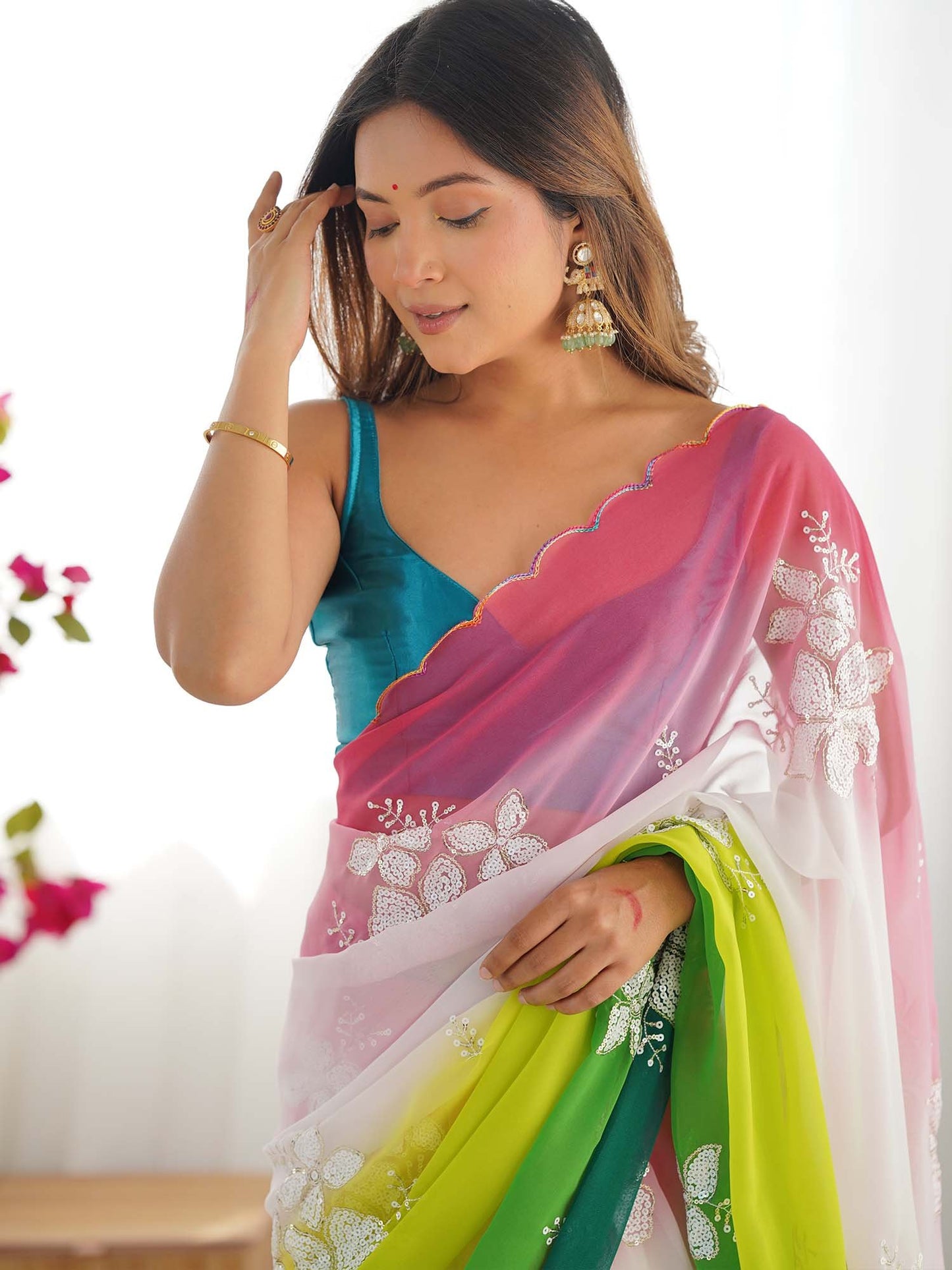 Light Party Wear Georgette Embellished Saree