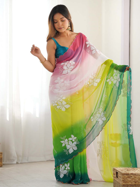 Green Light Party Wear Georgette Embellished Saree