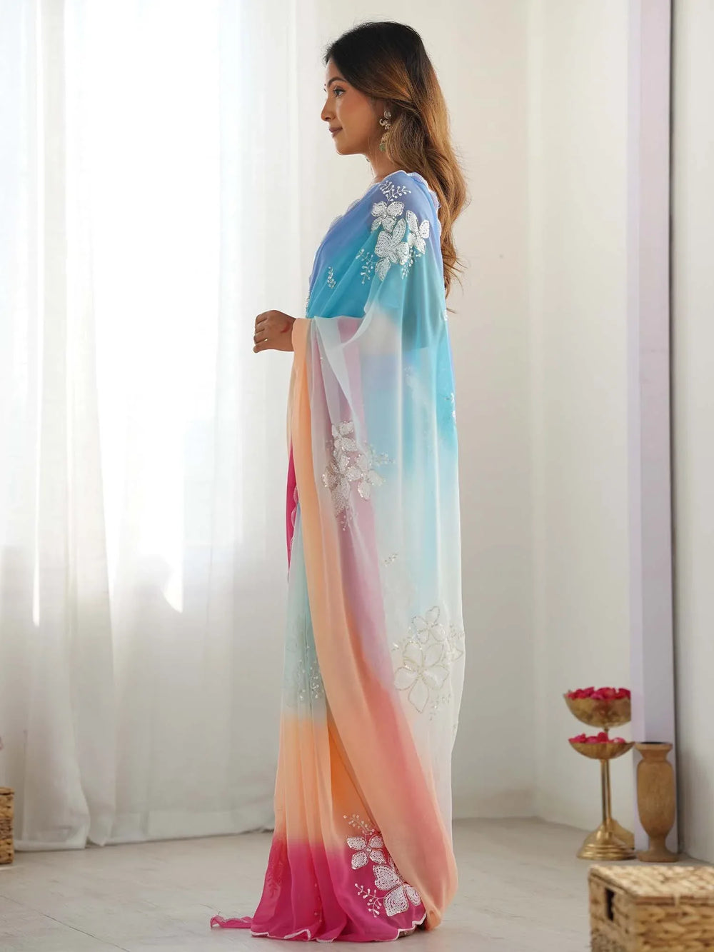 Light Party Wear Georgette Embellished Saree - The Dori Store