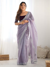 Lavendar Party Wear Net Embellished Saree - The Dori Store