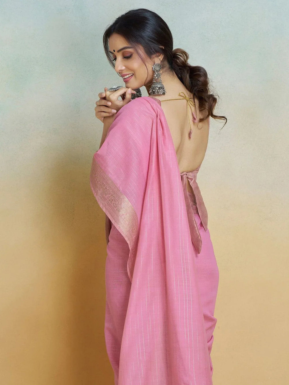 Pink Uppada Cotton Blend Woven Saree - The Dori Store