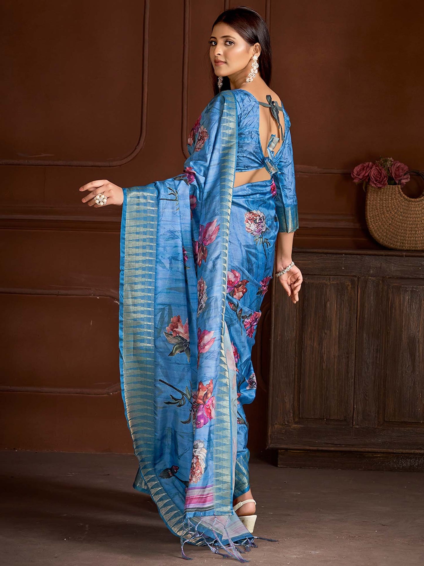 Blue Sungudi Manipuri Silk Printed Saree