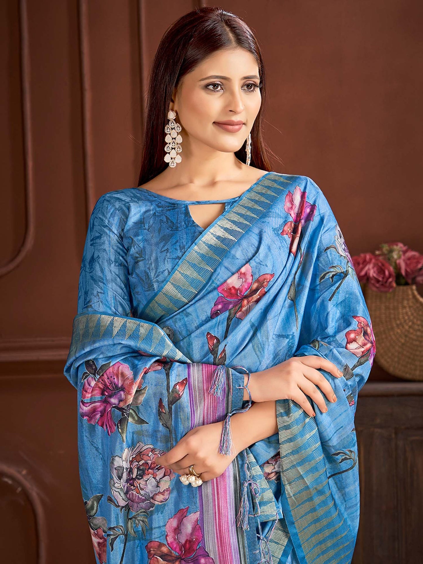 Blue Sungudi Manipuri Silk Printed Saree