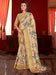 Cream Beige Sungudi Manipuri Silk Printed Saree