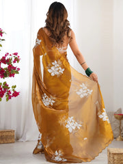Camel Party Wear Organza Embellished Saree - The Dori Store