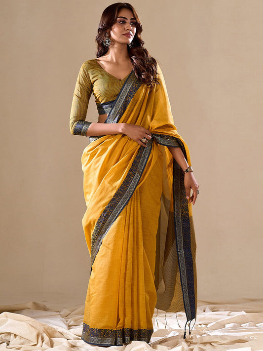 Yellow Yellow Uppada Cotton Blend Woven Saree