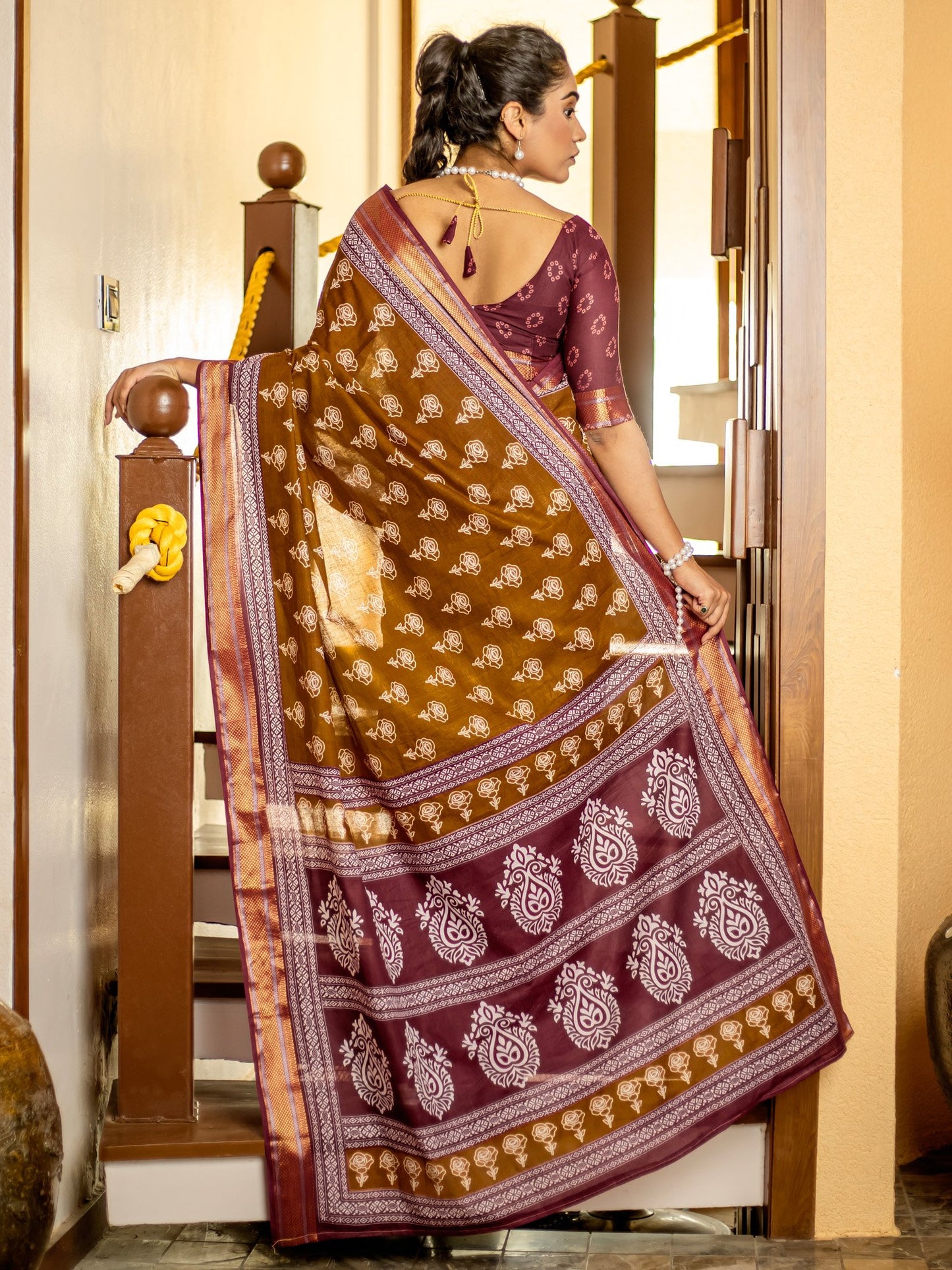 Camel Bagh Cotton Printed Saree