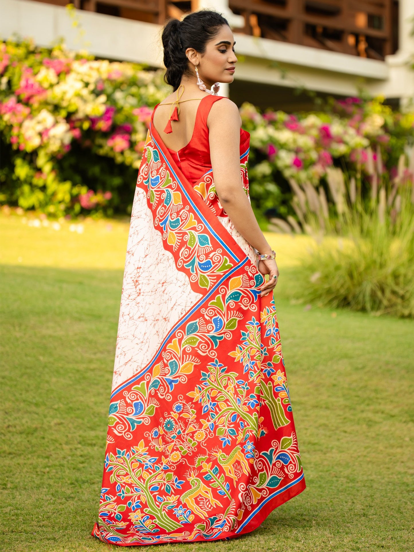Off Block Print Cotton Blend Printed Saree