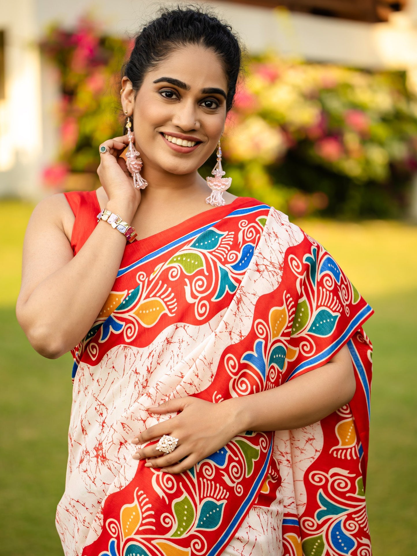 Off Block Print Cotton Blend Printed Saree