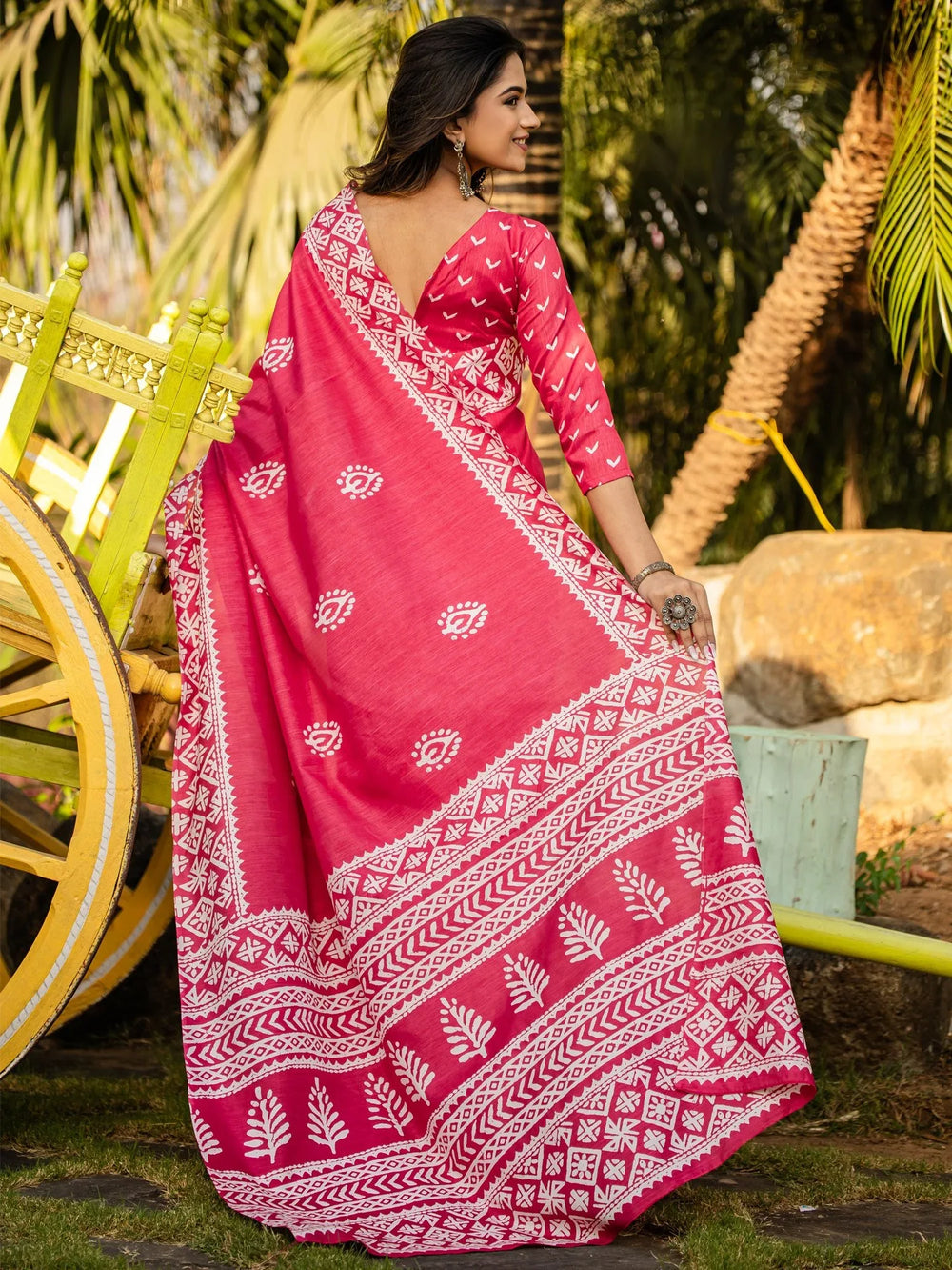 Pink Bagh Cotton Blend Printed Saree - The Dori Store