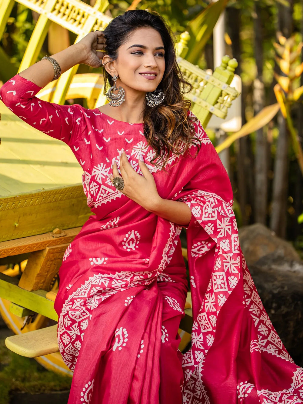 Pink Bagh Cotton Blend Printed Saree - The Dori Store