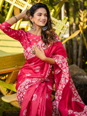 Pink Bagh Cotton Blend Printed Saree - The Dori Store