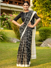 Black Block Print Bhagalpuri Silk Printed Saree - The Dori Store
