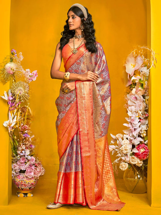 Grey Metallic Kanjeevaram Kanjeevaram Silk Woven Saree