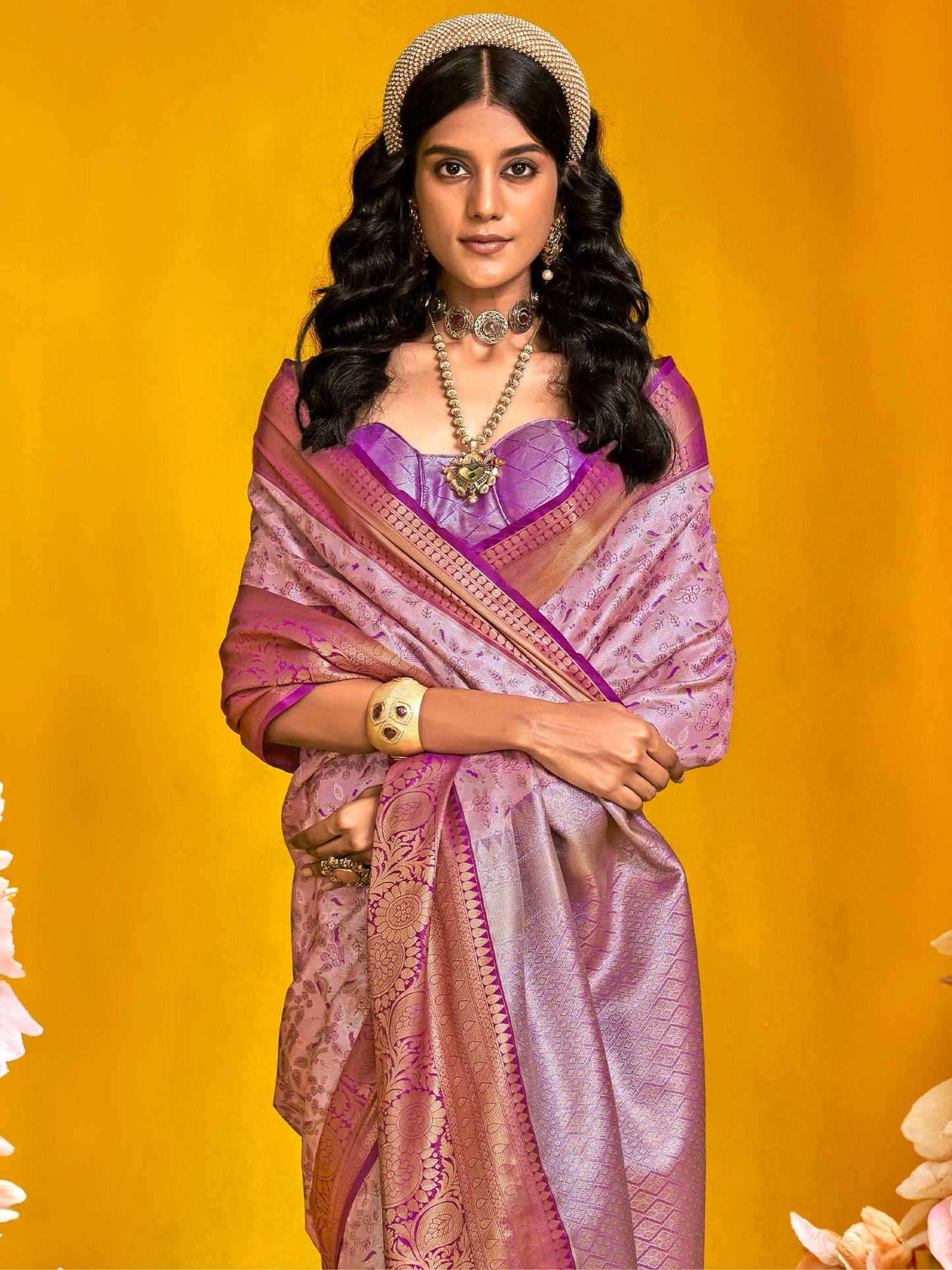 Lavendar Kanjeevaram Kanjeevaram Silk Woven Saree