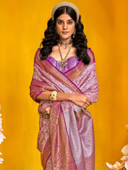 Lavendar Kanjeevaram Kanjeevaram Silk Woven Saree - The Dori Store