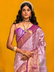 Lavendar Kanjeevaram Kanjeevaram Silk Woven Saree - The Dori Store
