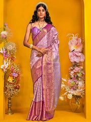 Lavendar Kanjeevaram Kanjeevaram Silk Woven Saree - The Dori Store