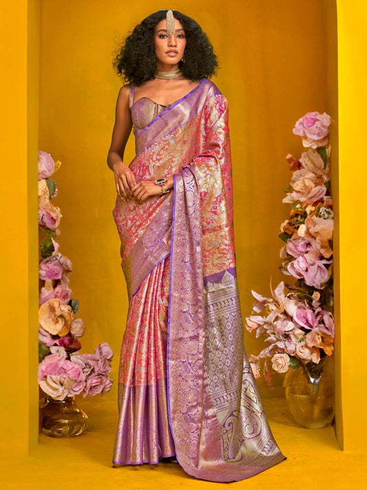 Purple Pink Kanjeevaram Kanjeevaram Silk Woven Saree