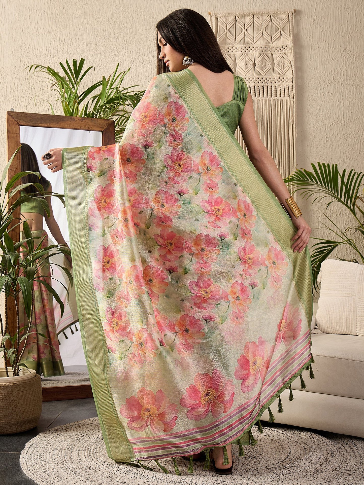 Light Sungudi Kanjeevaram Silk Digital Print Saree
