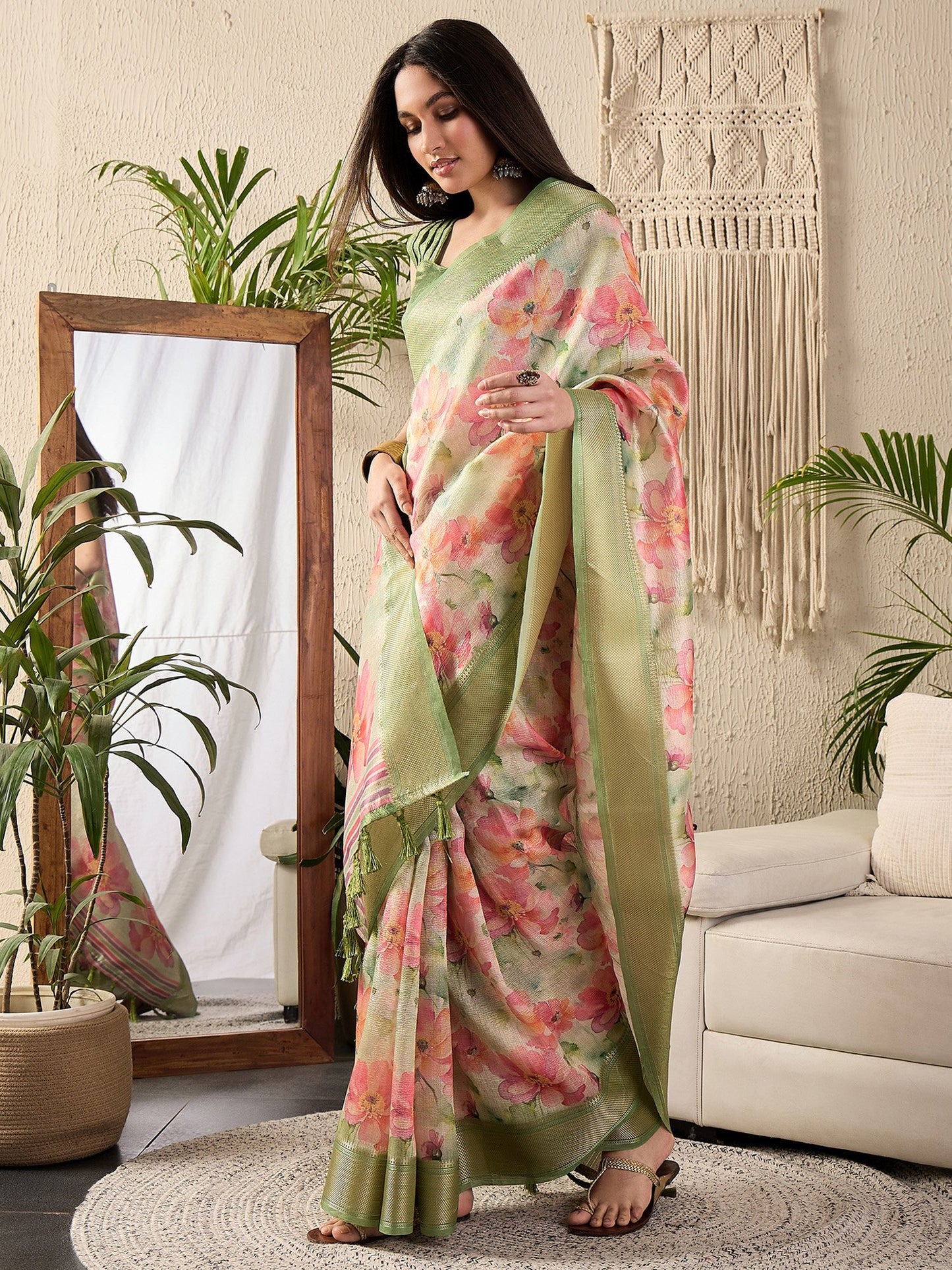 Light Sungudi Kanjeevaram Silk Digital Print Saree