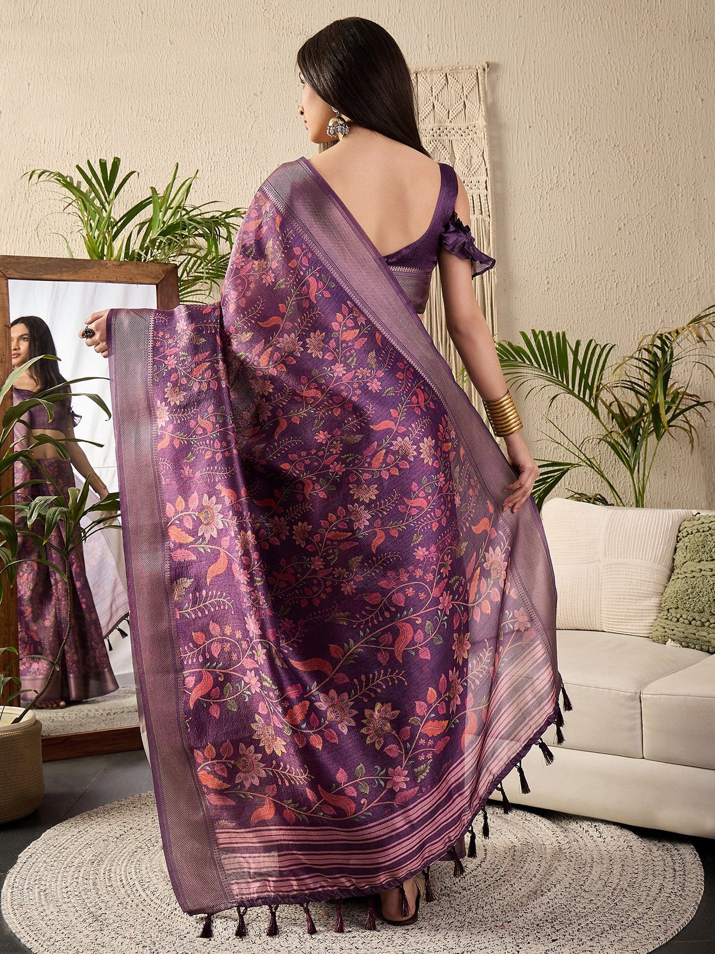 Purple Sungudi Kanjeevaram Silk Digital Print Saree