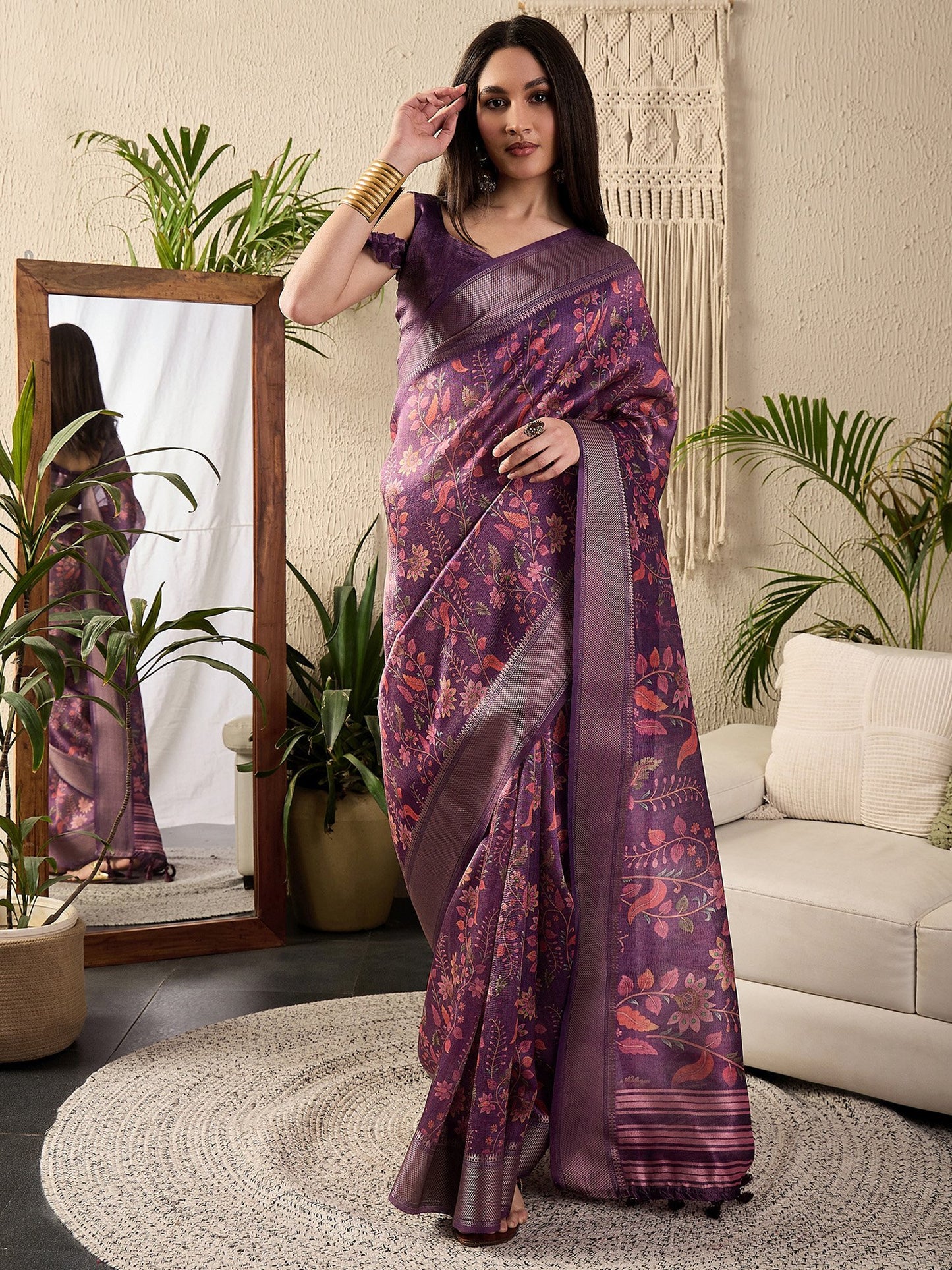 Purple Sungudi Kanjeevaram Silk Digital Print Saree