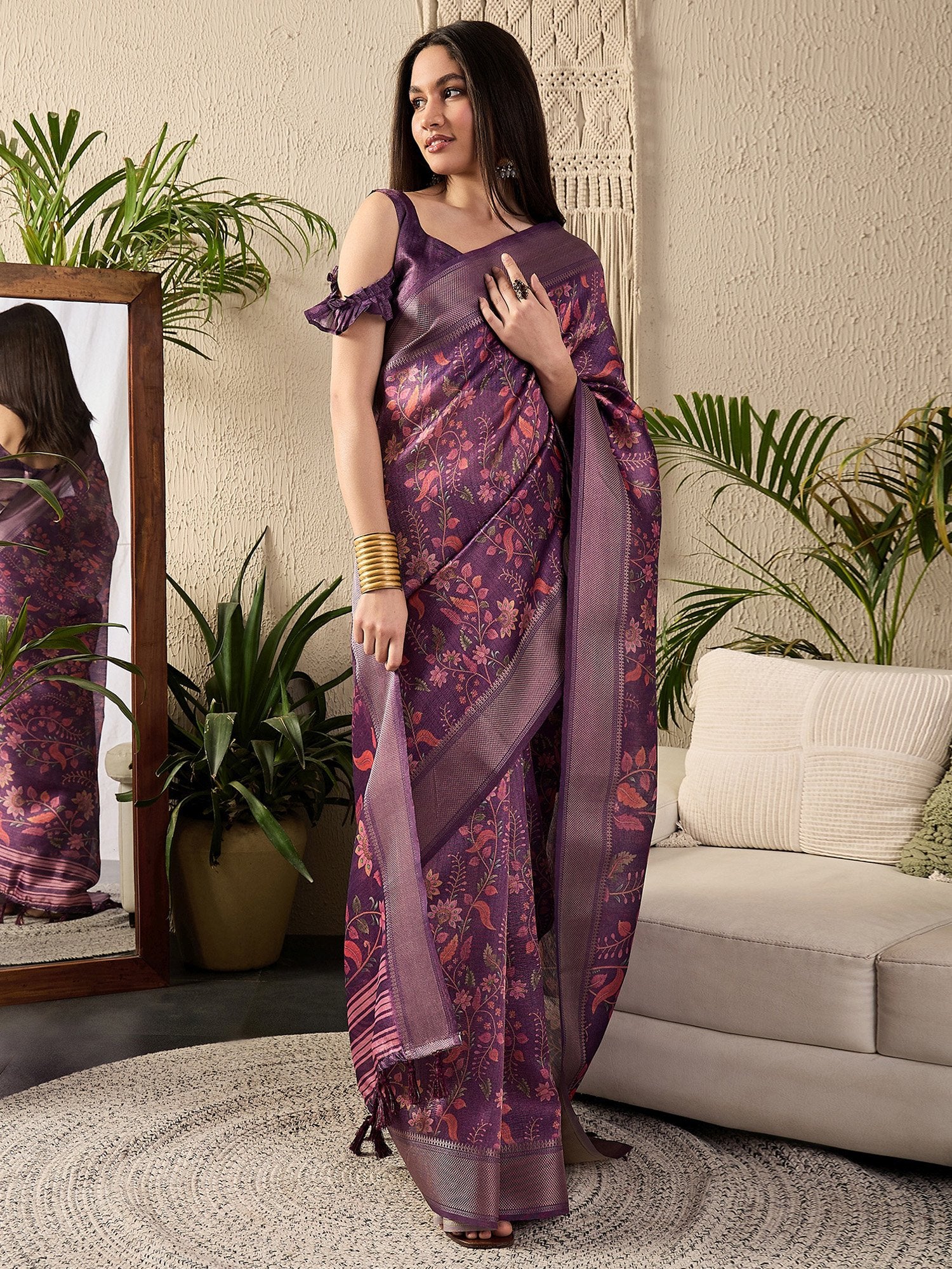 Purple Purple Sungudi Kanjeevaram Silk Digital Print Saree