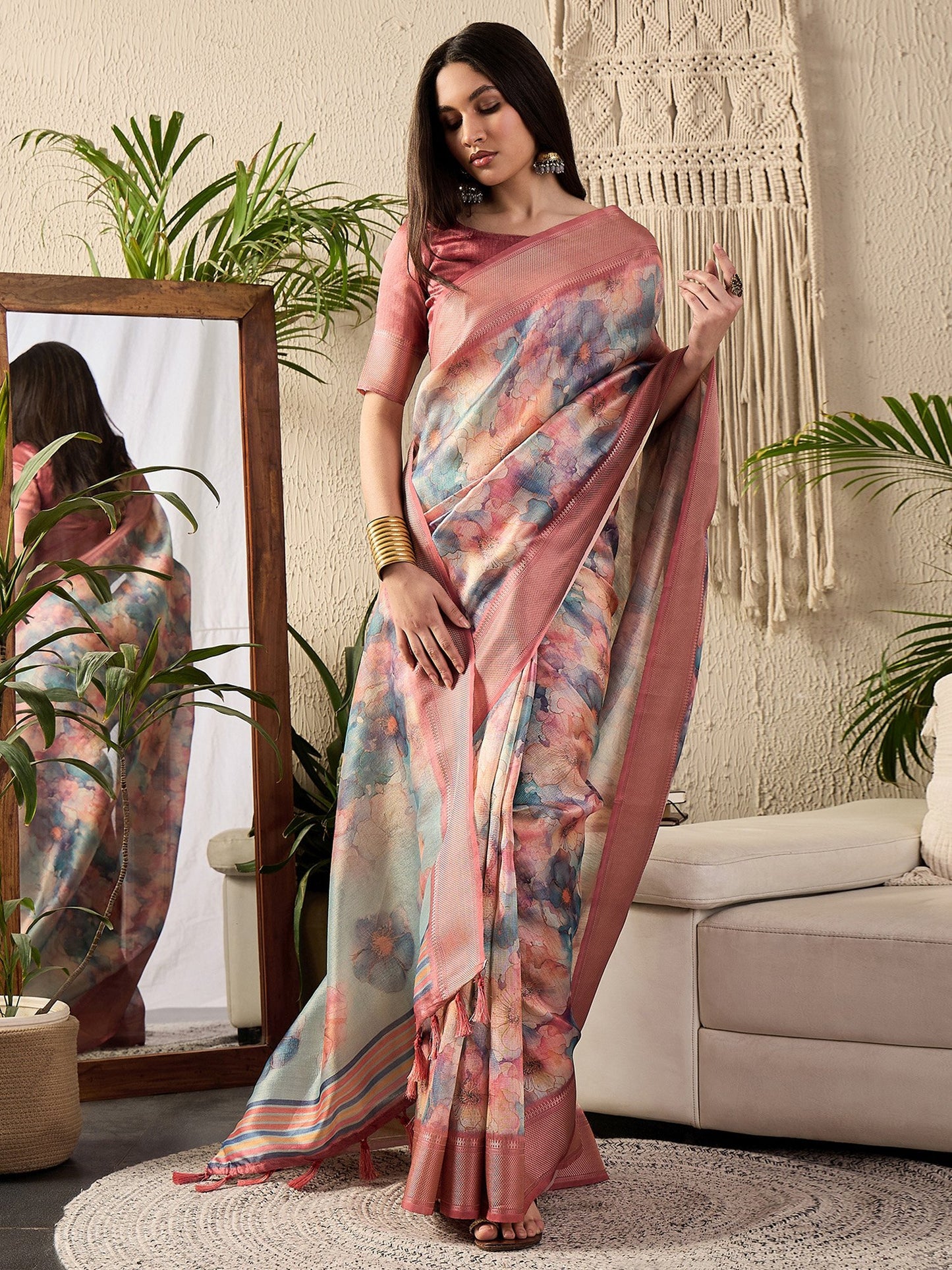Multicolor Multicolored Sungudi Kanjeevaram Silk Digital Print Saree
