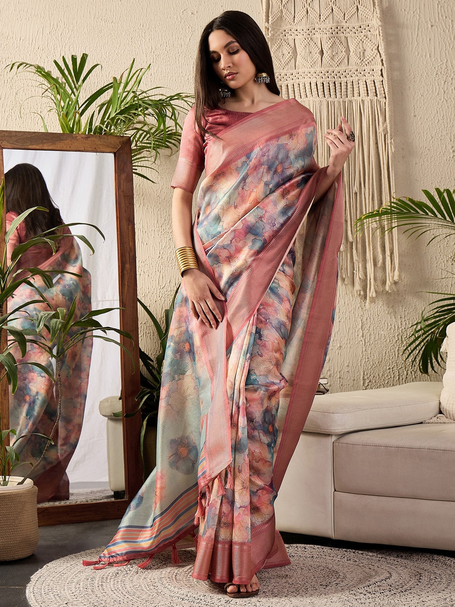 Multicolor Multicolored Sungudi Kanjeevaram Silk Digital Print Saree