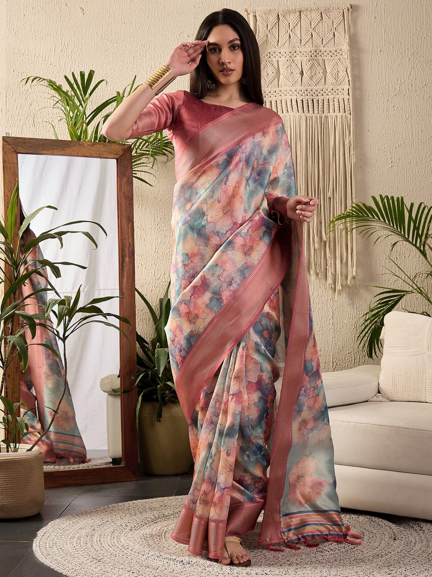 Multicolored Sungudi Kanjeevaram Silk Digital Print Saree