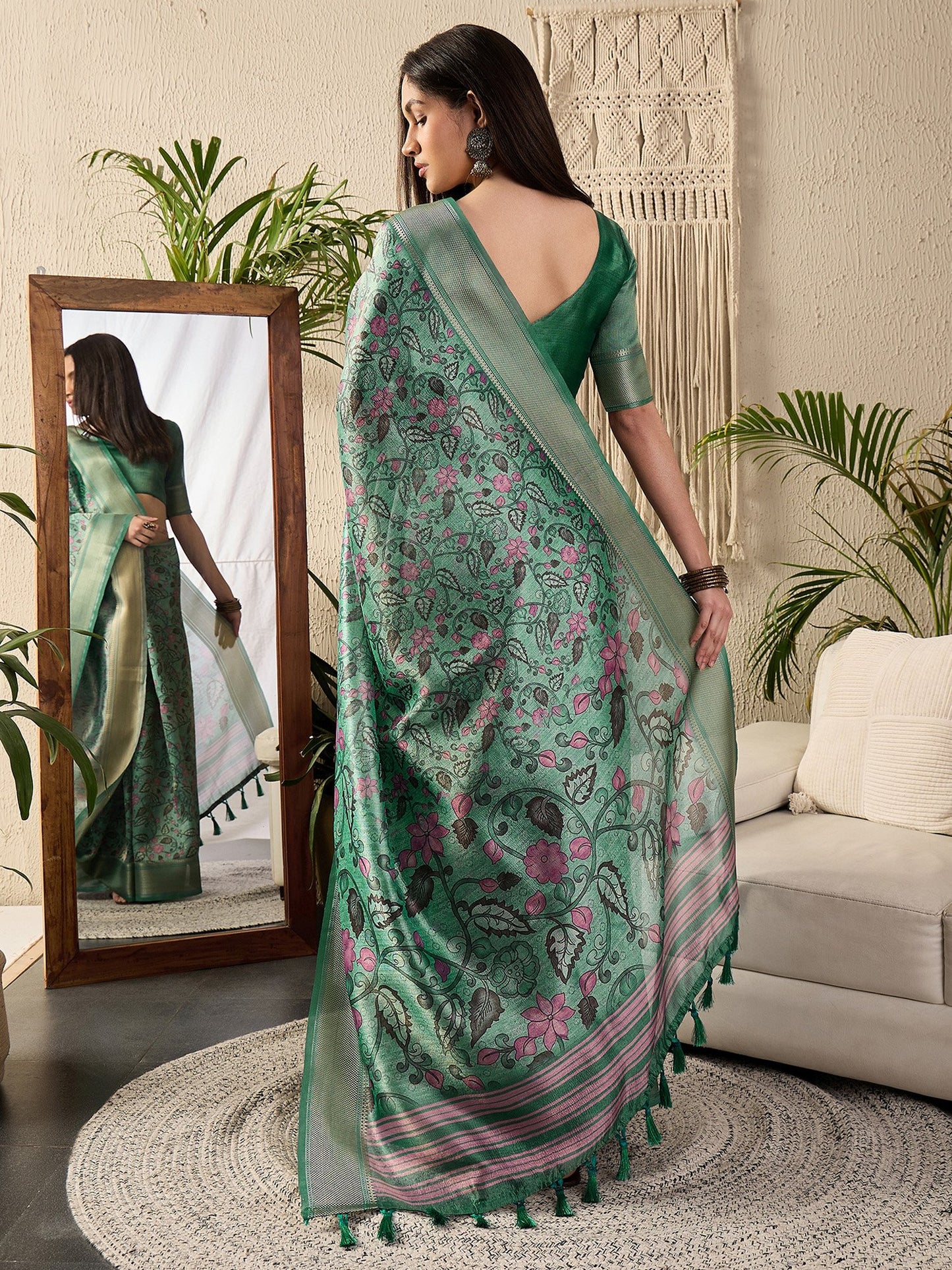 Light Sungudi Kanjeevaram Silk Digital Print Saree