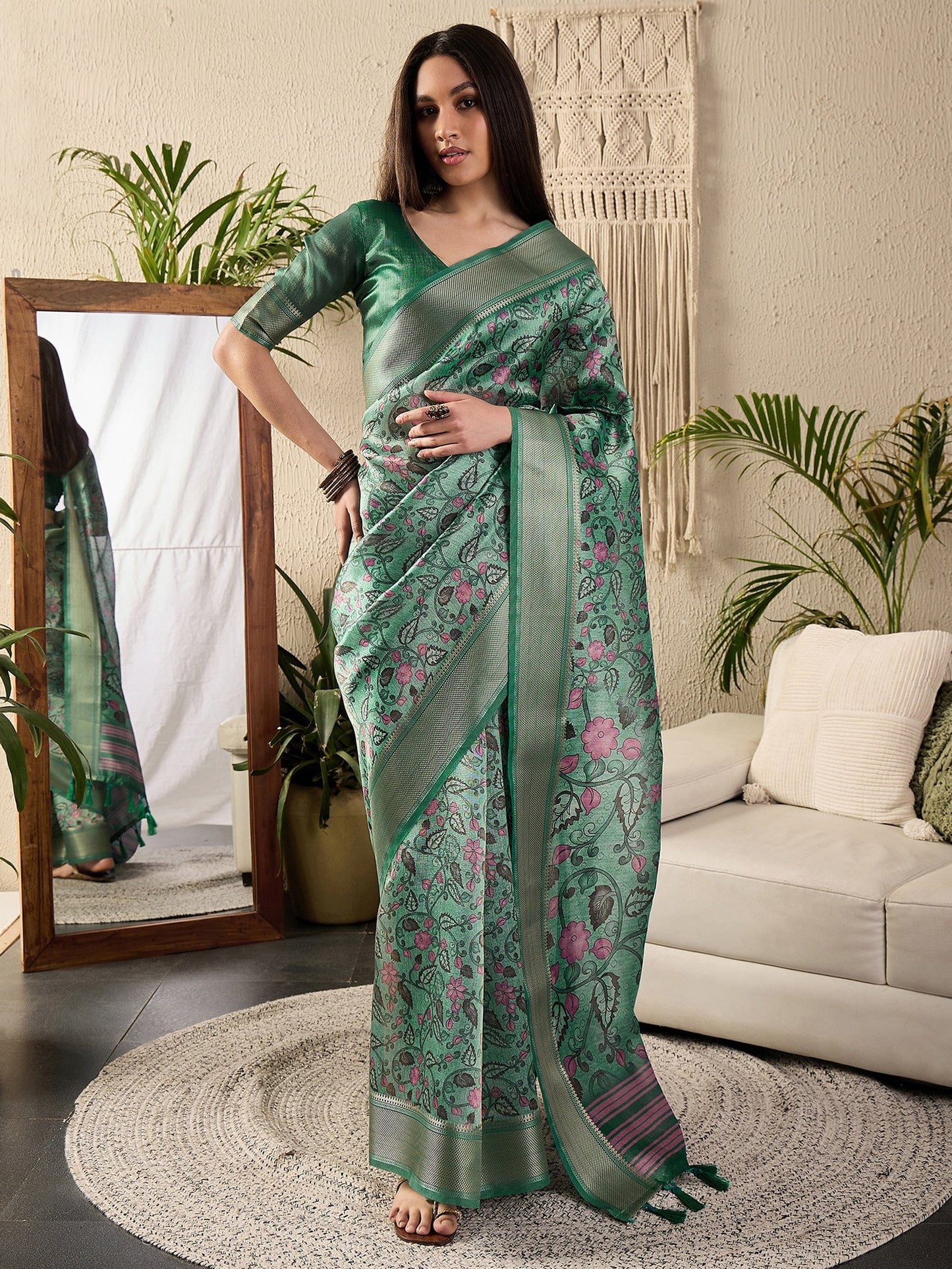 Light Sungudi Kanjeevaram Silk Digital Print Saree