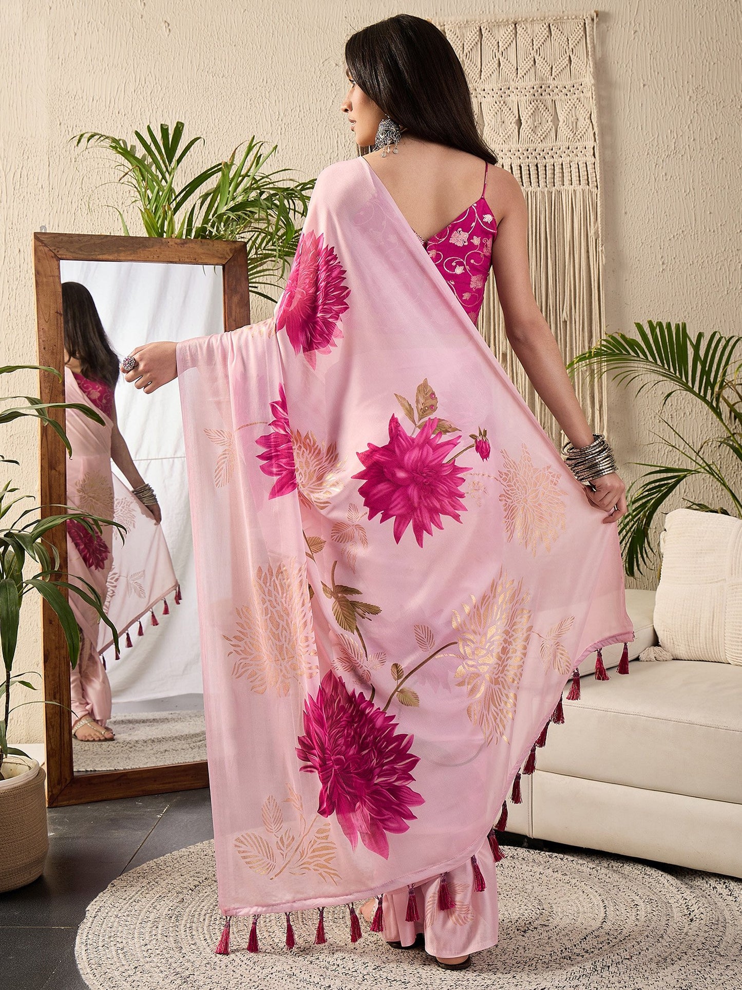 Pink Party Wear Georgette Printed Saree