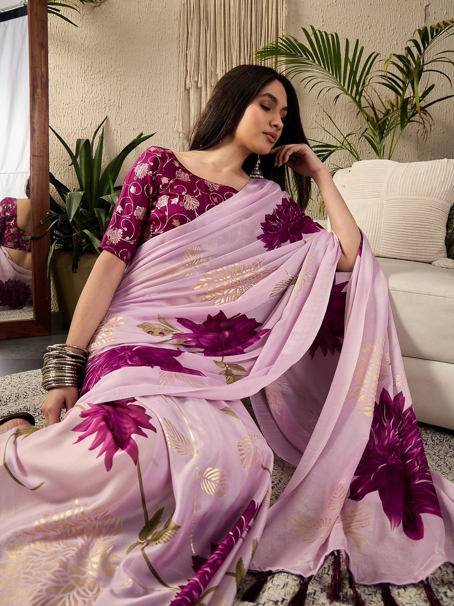 Mauve Party Wear Georgette Printed Saree