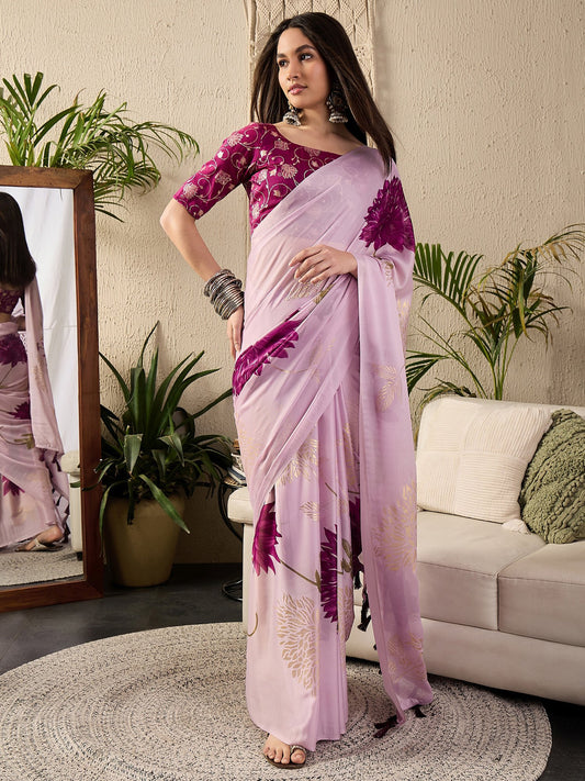 Purple Mauve Party Wear Georgette Printed Saree